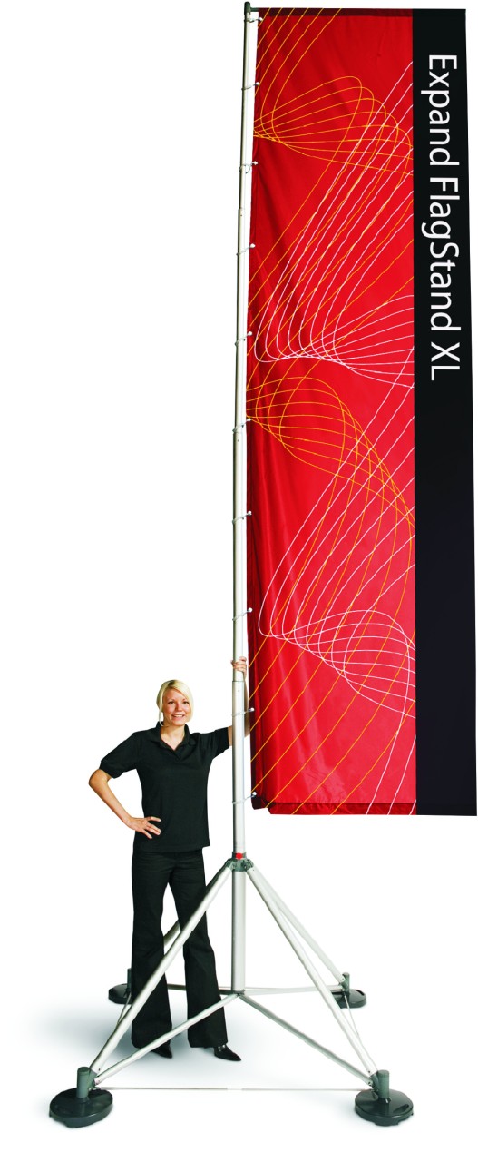 Standflag XL 120cm x 550cm mit Teleskopmast und Gusseisen- oder Wassertaschen-Gewichten